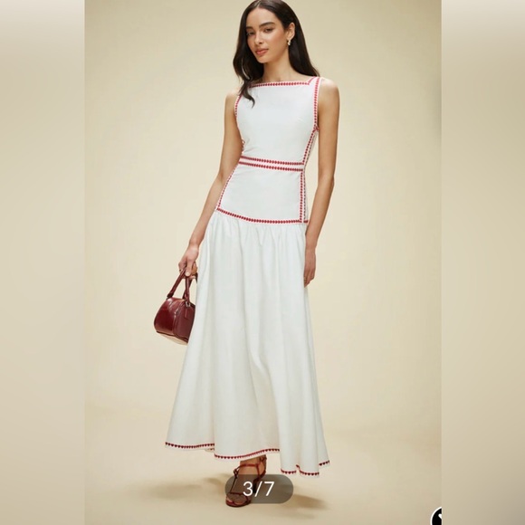 Commense White A-Line Skirt with Red Trim - Picture 3 of 7